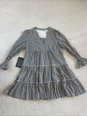 Tuckernuck Pomander Place Dress Women's Large Blue Navy Gingham Long Sleeve